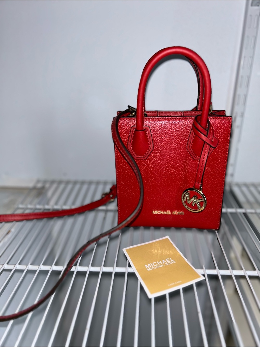 Michael Kors Red Crossbody Bag Mercer Pebble Medium